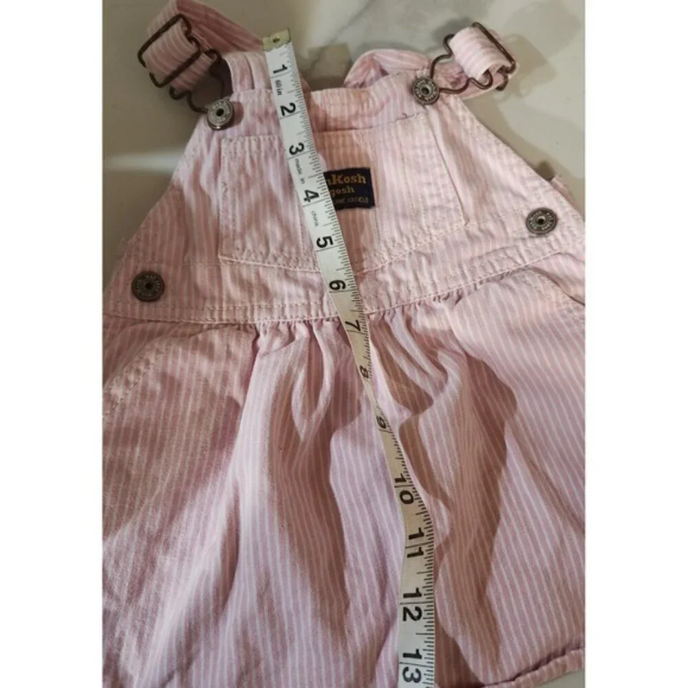Vintage style OshKosh B'gosh‎ Pink White Stripe Overalls Dress Baby Girl 12m
